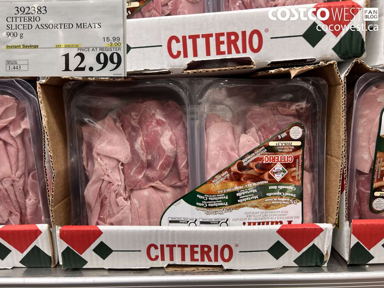 392383 CITTERIO SLICED ASSORTED MEATS 900 G ($3.00 INSTANT SAVINGS EXPIRES ON 2026-07-05) $12.99