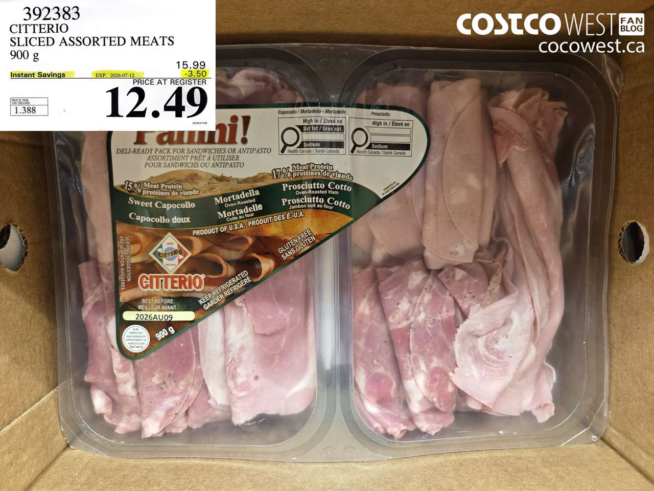 392383 CITTERIO SLICED ASSORTED MEATS 900 G ($3.50 INSTANT SAVINGS EXPIRES ON 2026-07-12) $12.49