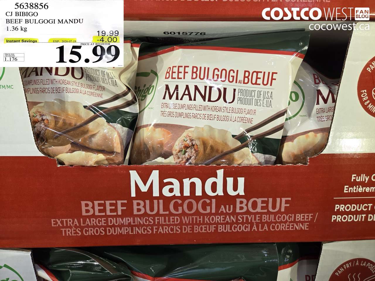 5638856 CJ BIBIGO BEEF BULGOGI MANDU 1.36 KG ($4.00 INSTANT SAVINGS EXPIRES ON 2026-07-19) $15.99