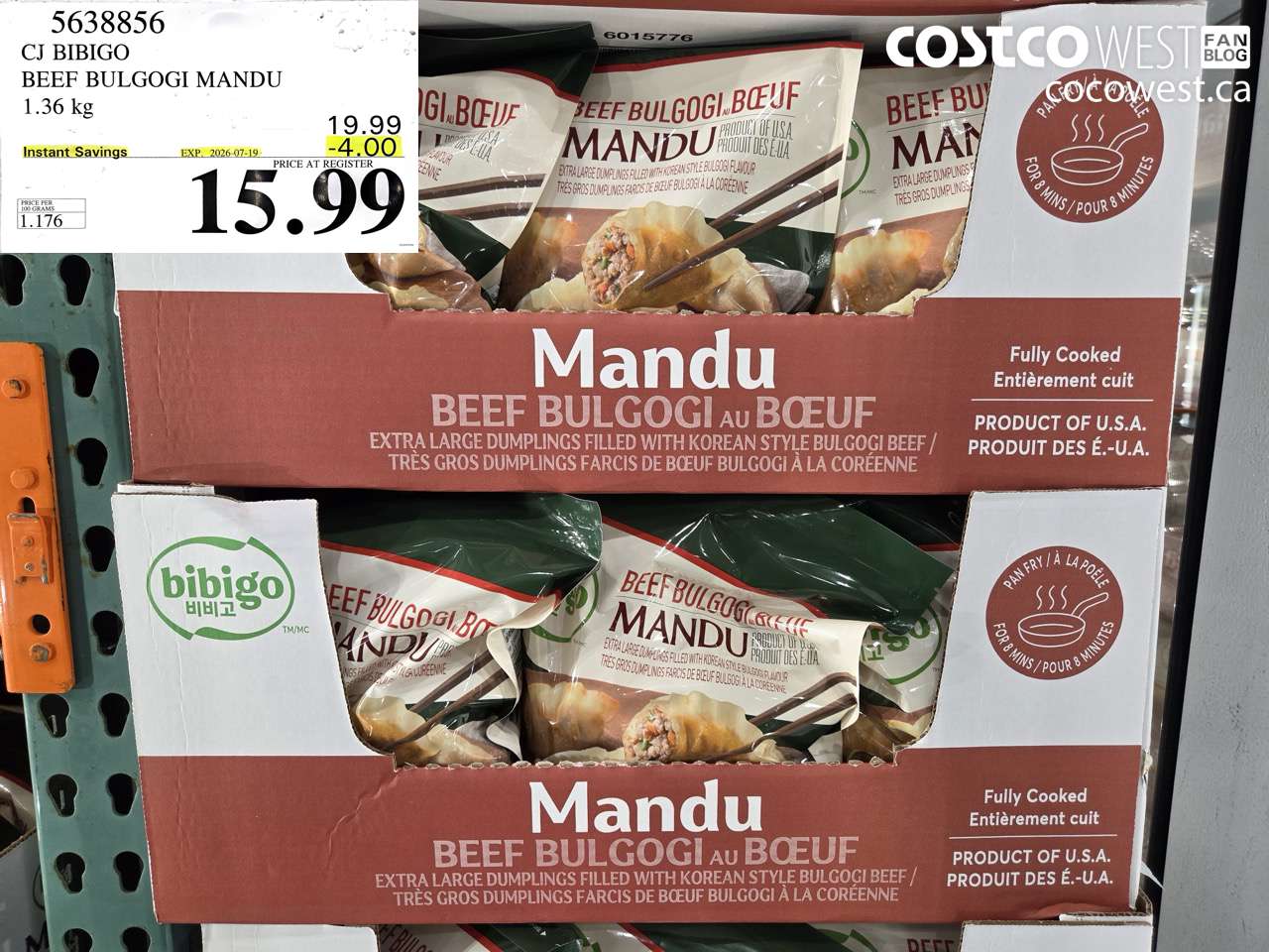 5638856 CJ BIBIGO BEEF BULGOGI MANDU 1.36 KG ($4.00 INSTANT SAVINGS EXPIRES ON 2026-07-19) $15.99