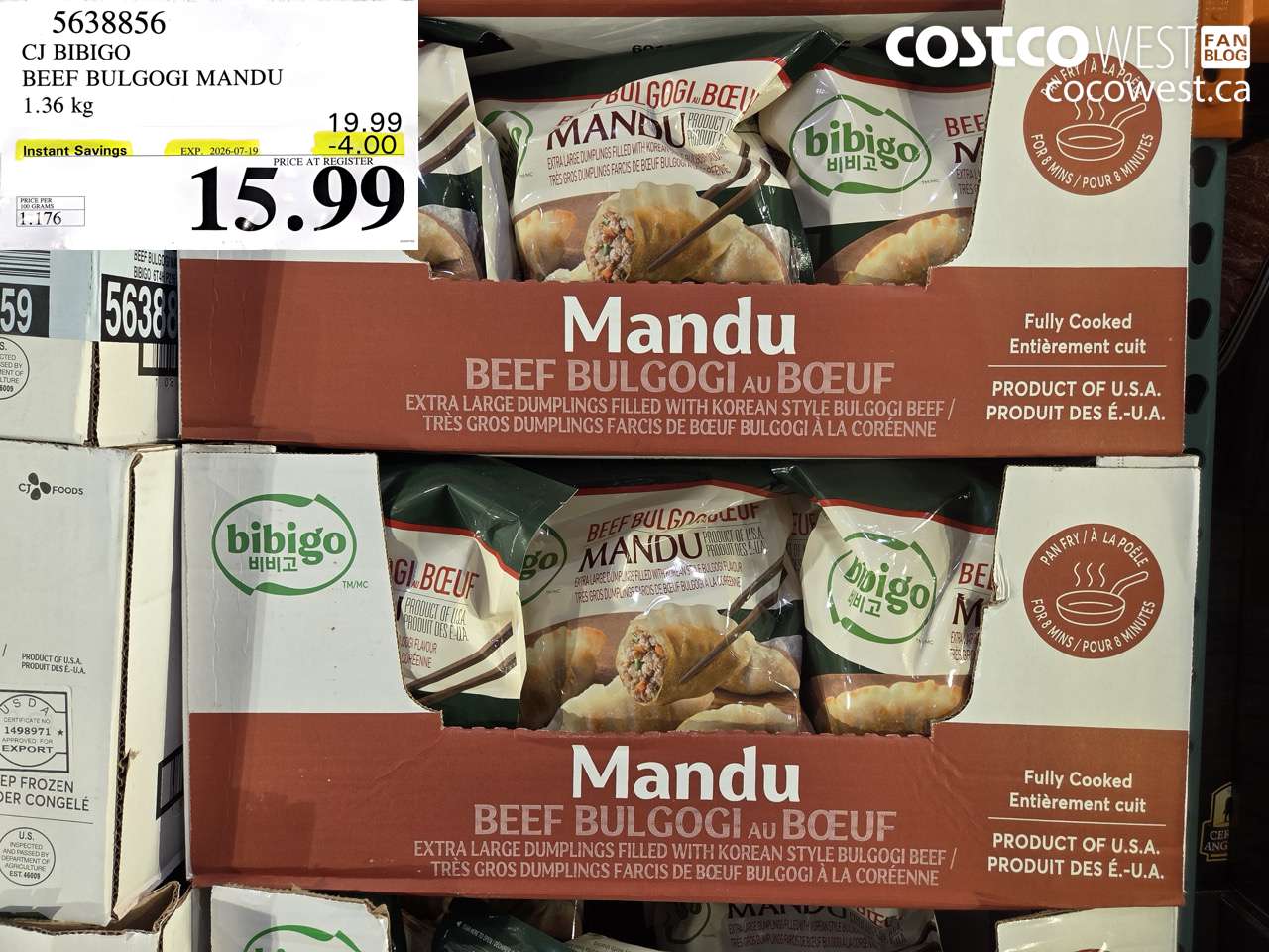 5638856 CJ BIBIGO BEEF BULGOGI MANDU 1.36 KG ($4.00 INSTANT SAVINGS EXPIRES ON 2026-07-19) $15.99