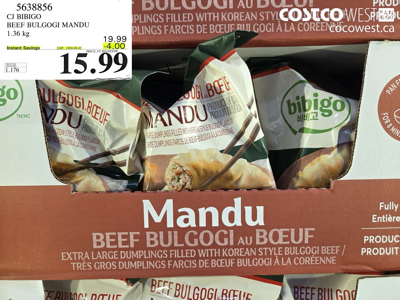 5638856 CJ BIBIGO BEEF BULGOGI MANDU 1.36 KG ($4.00 INSTANT SAVINGS EXPIRES ON 2026-08-02) $15.99