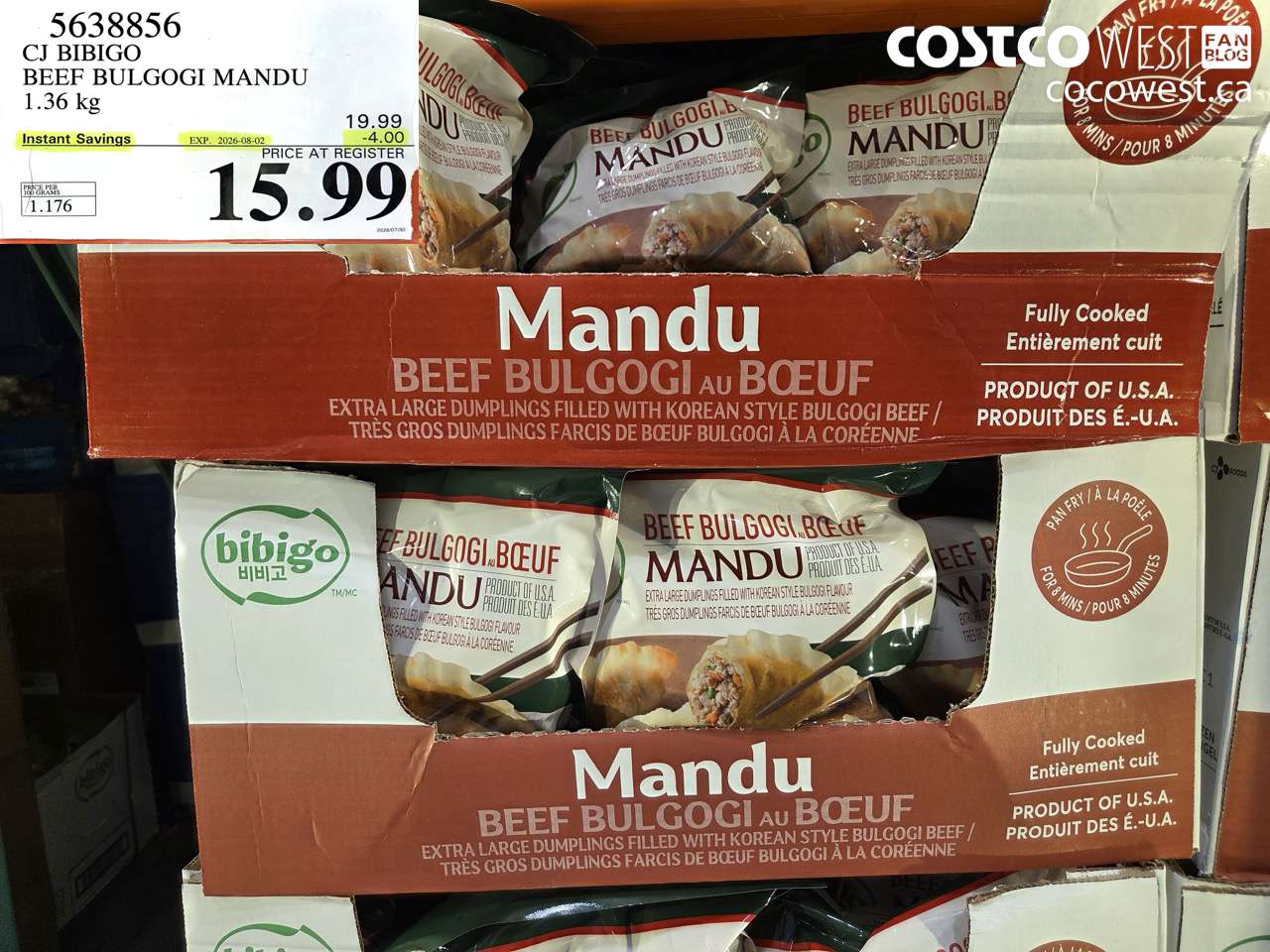 5638856 CJ BIBIGO BEEF BULGOGI MANDU 1.36 KG ($4.00 INSTANT SAVINGS EXPIRES ON 2026-08-02) $15.99