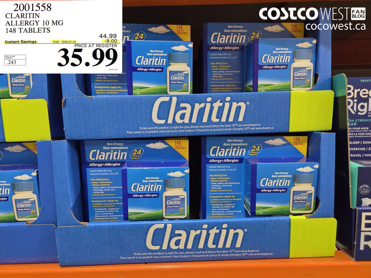 2001558 CLARITIN ALLERGY 10 MG 148 TABLETS ($9.00 INSTANT SAVINGS EXPIRES ON 2026-07-19) $35.99