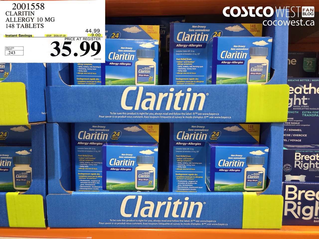 2001558 CLARITIN ALLERGY 10 MG 148 TABLETS ($9.00 INSTANT SAVINGS EXPIRES ON 2026-07-19) $35.99