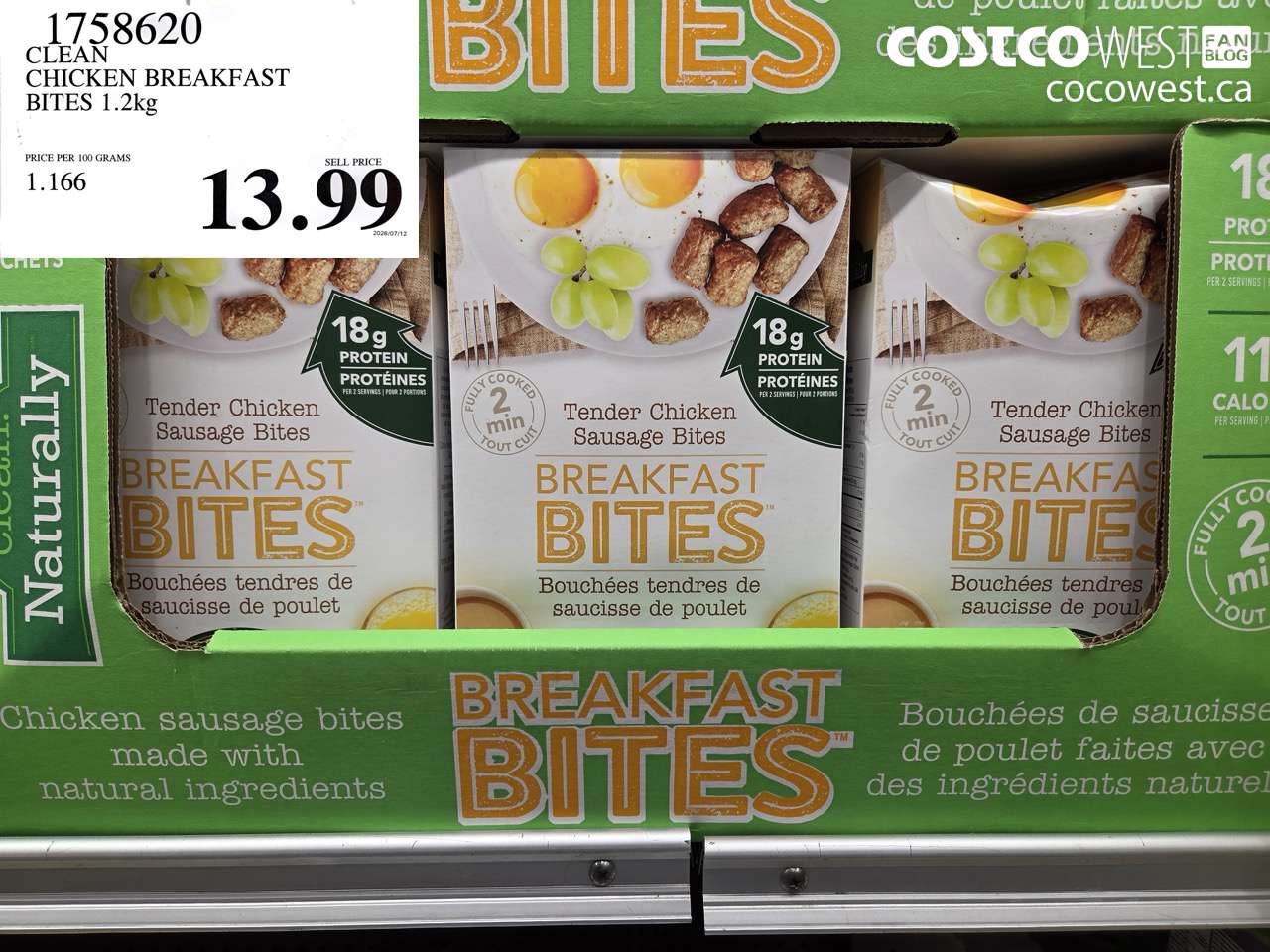 1758620 CLEAN CHICKEN BREAKFAST BITES 1.2KG $13.99