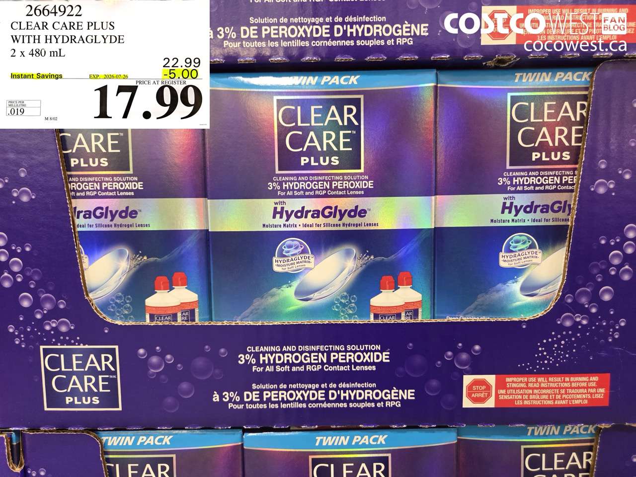 2664922 CLEAR CARE PLUS WITH HYDRAGLYDE 2 X 480 ML ($5.00 INSTANT SAVINGS EXPIRES ON 2026-07-26) $17.99
