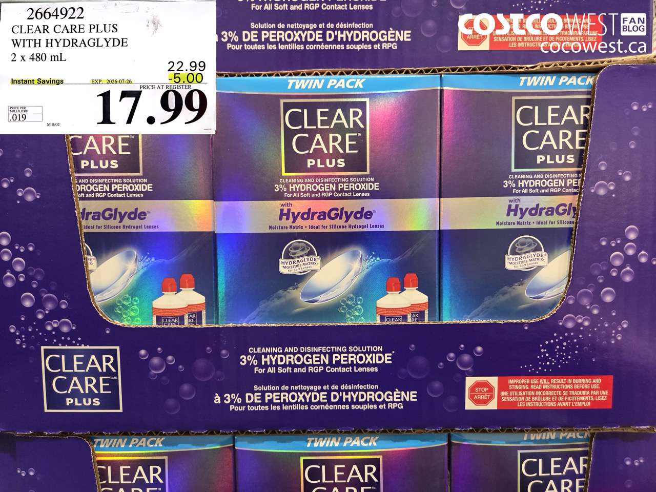 2664922 CLEAR CARE PLUS WITH HYDRAGLYDE 2 X 480 ML ($5.00 INSTANT SAVINGS EXPIRES ON 2026-07-26) $17.99