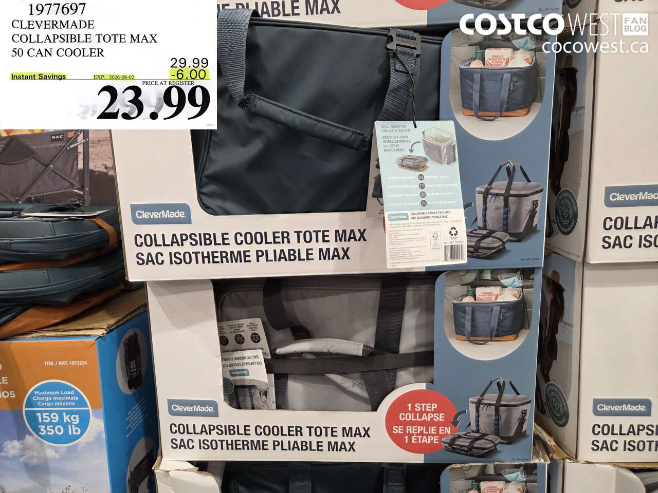 1977697 CLEVERMADE COLLAPSIBLE TOTE MAX 50 CAN COOLER ($6.00 INSTANT SAVINGS EXPIRES ON 2026-08-02) $23.99