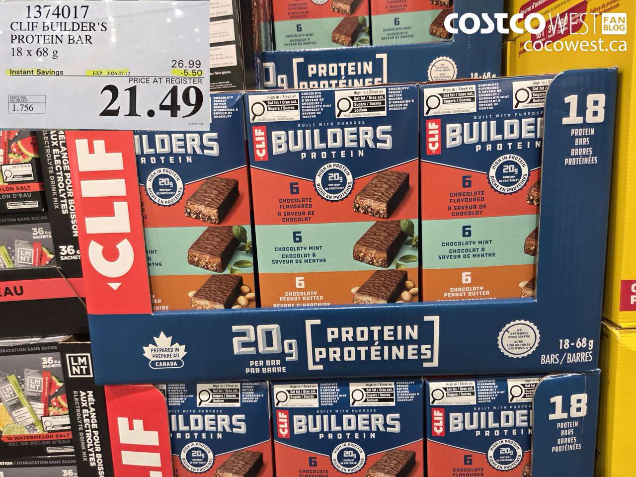 1374017 CLIF BUILDER'S PROTEIN BAR 18 X 68 G ($5.50 INSTANT SAVINGS EXPIRES ON 2026-07-12) $21.49