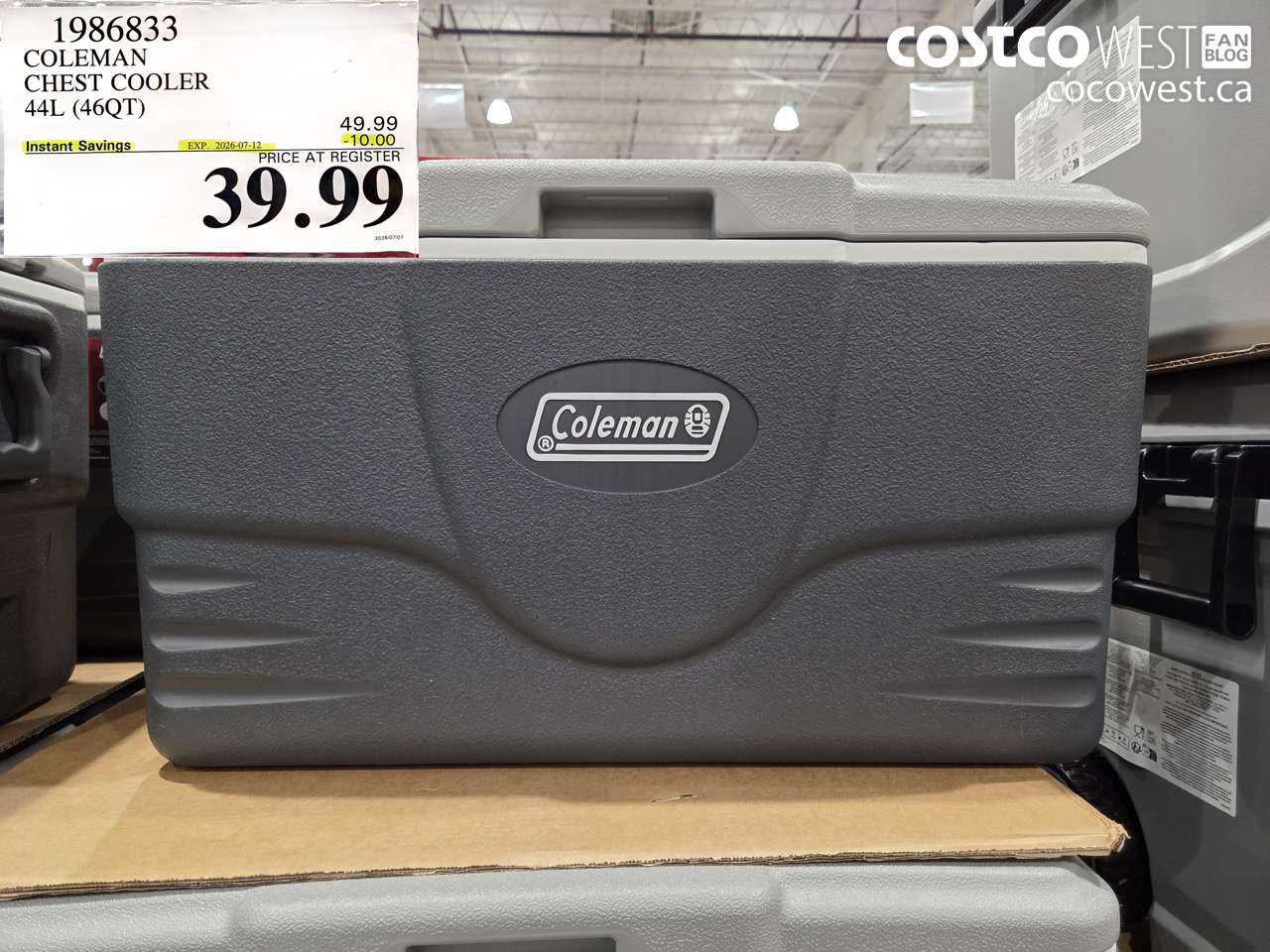 1986833 COLEMAN CHEST COOLER 44L (46QT) ($10.00 INSTANT SAVINGS EXPIRES ON 2026-07-12) $39.99