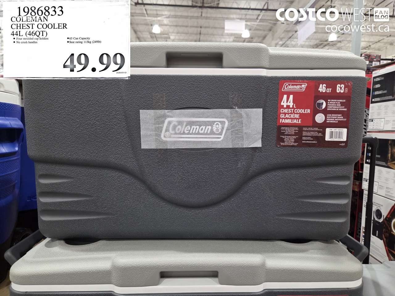 1986833 COLEMAN CHEST COOLER 44L (46QT) $49.99