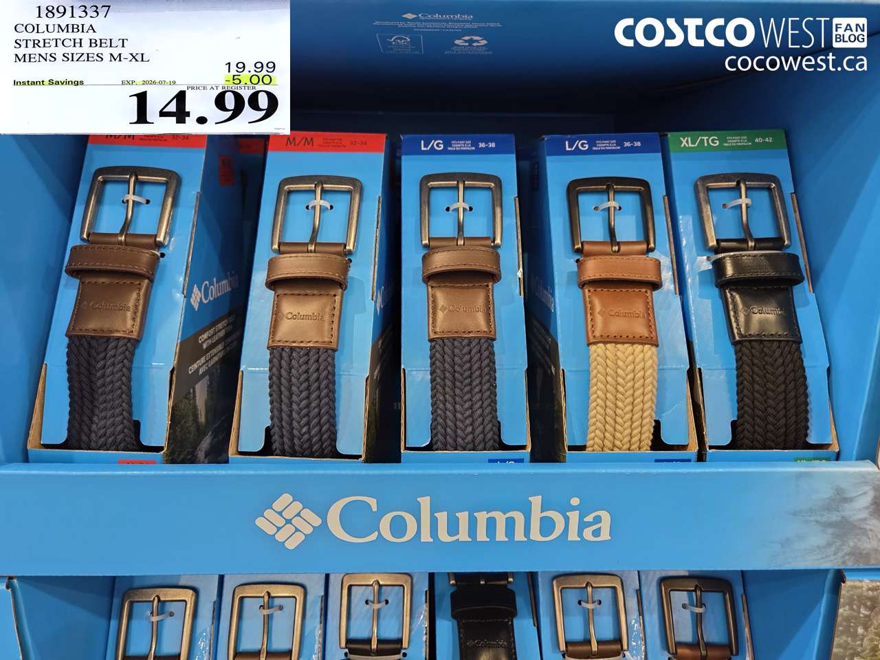 1891337 COLUMBIA STRETCH BELT MENS SIZES M-XL ($5.00 INSTANT SAVINGS EXPIRES ON 2026-07-19) $14.99