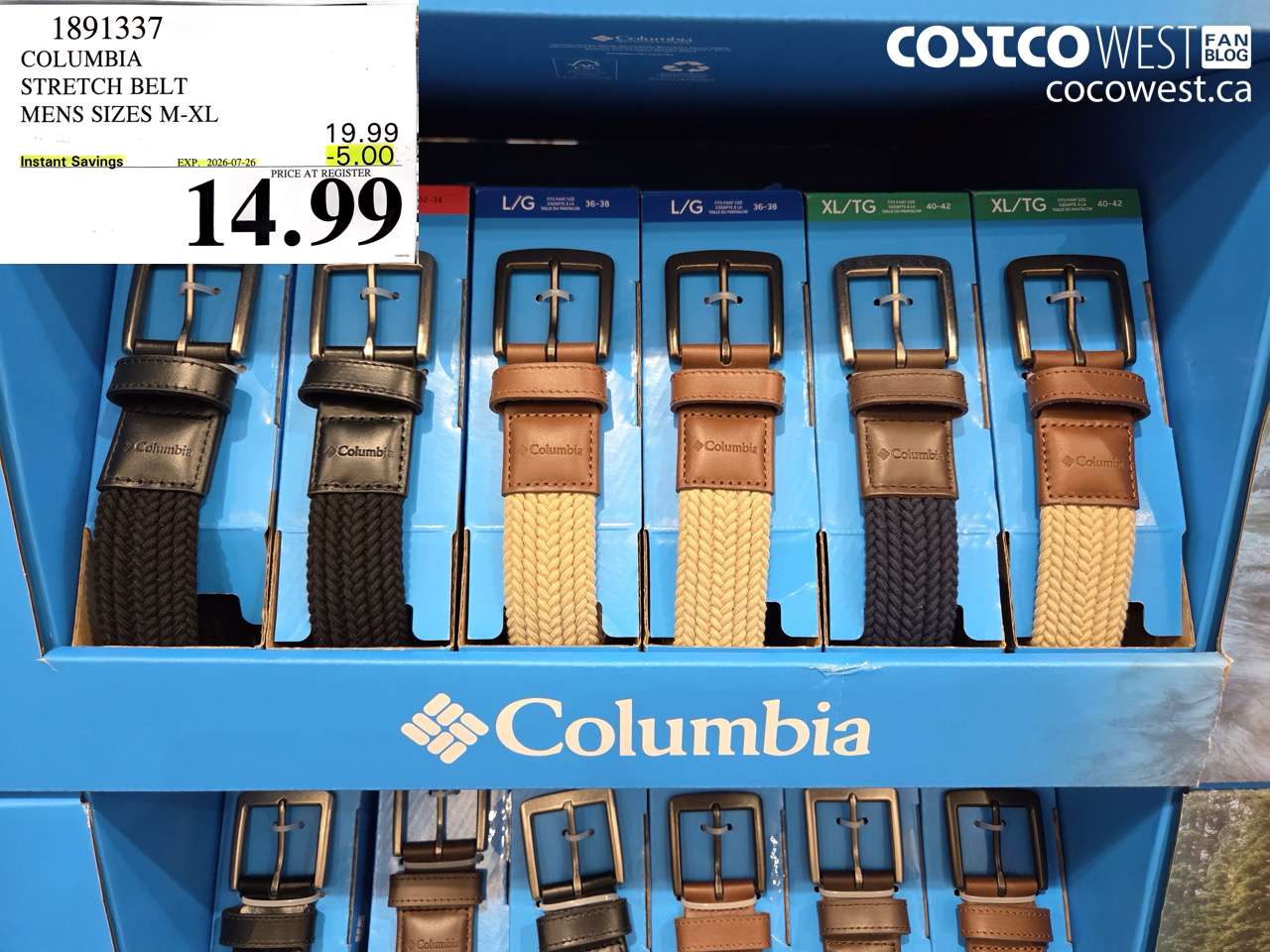 1891337 COLUMBIA STRETCH BELT MENS SIZES M-XL ($5.00 INSTANT SAVINGS EXPIRES ON 2026-07-26) $14.99