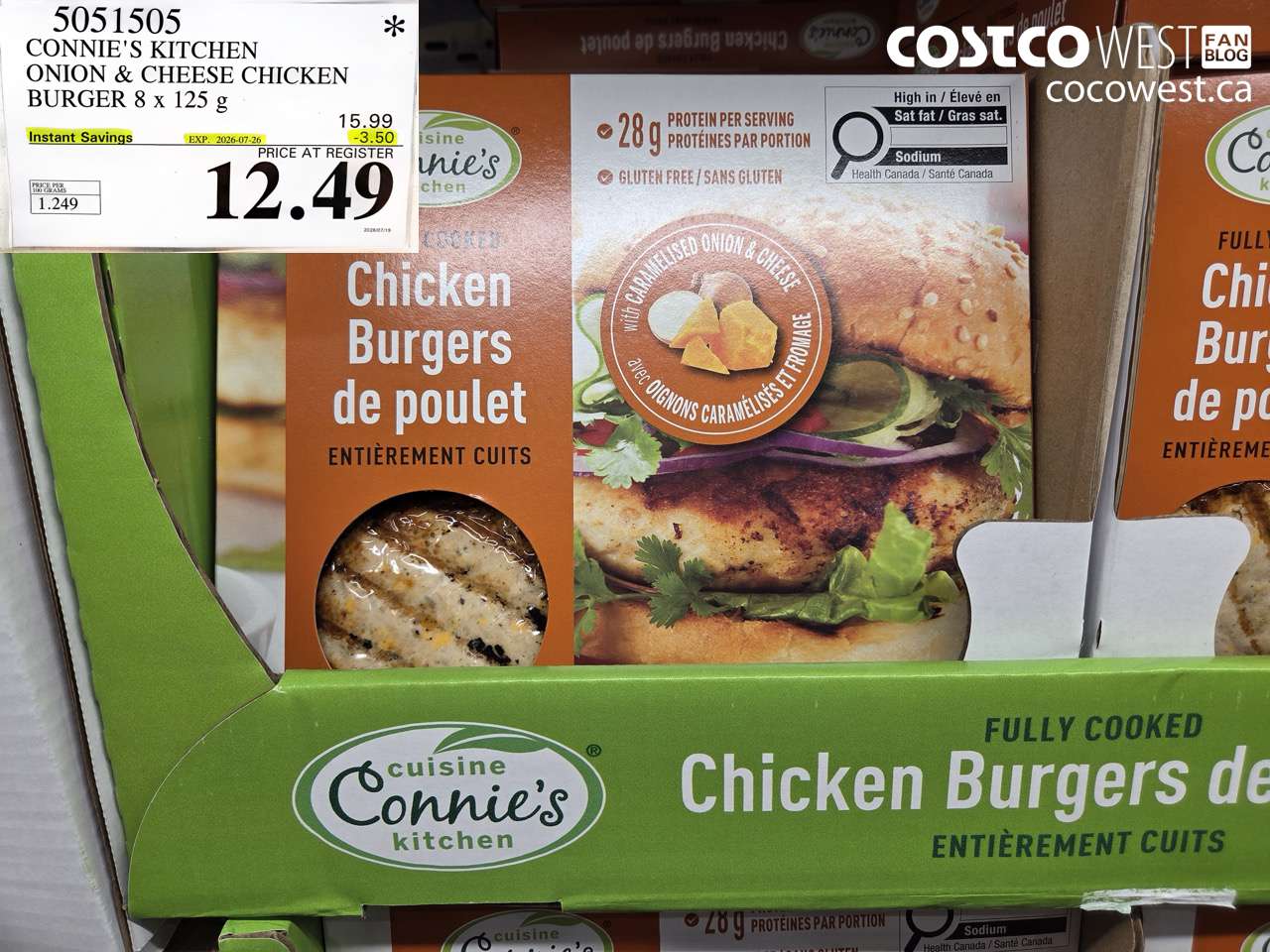 5051505 CONNIE'S KITCHEN ONION & CHEESE CHICKEN BURGER 8 X 125 G ($3.50 INSTANT SAVINGS EXPIRES ON 2026-07-26) $12.49