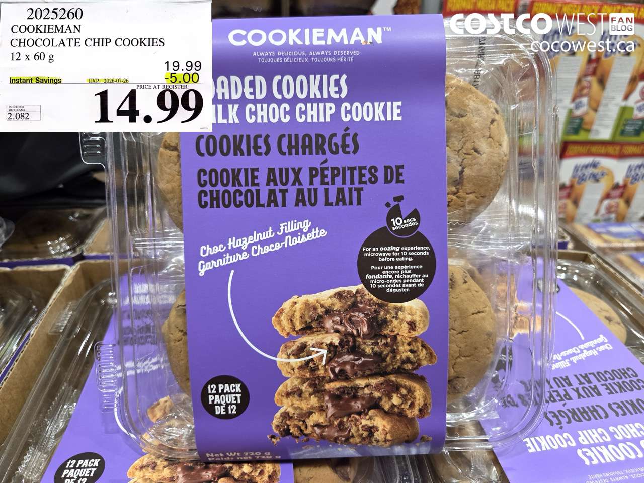 2025260 COOKIEMAN CHOCOLATE CHIP COOKIES 12 X 60 G ($5.00 INSTANT SAVINGS EXPIRES ON 2026-07-26) $14.99