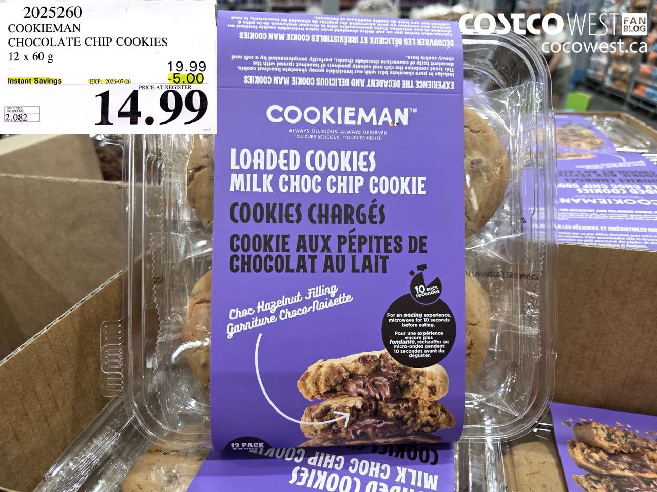 2025260 COOKIEMAN CHOCOLATE CHIP COOKIES 12 X 60 G ($5.00 INSTANT SAVINGS EXPIRES ON 2026-07-26) $14.99