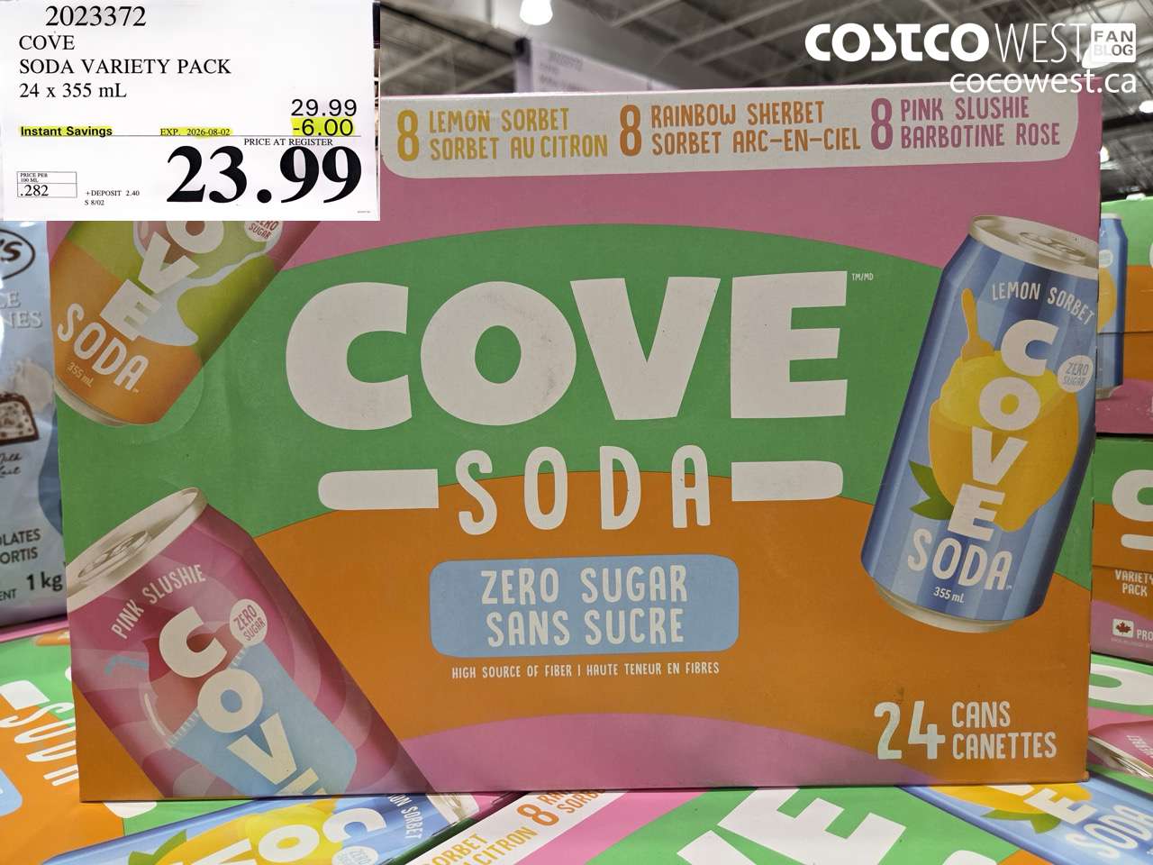 2023372 COVE SODA VARIETY PACK 24 X 355 ML ($6.00 INSTANT SAVINGS EXPIRES ON 2026-08-02) $23.99