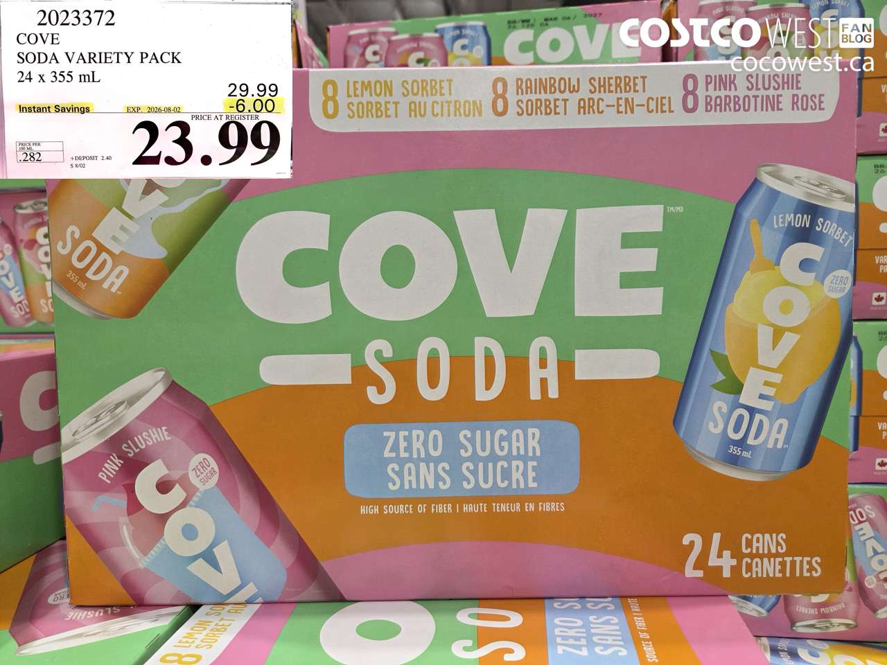 2023372 COVE SODA VARIETY PACK 24 X 355 ML ($6.00 INSTANT SAVINGS EXPIRES ON 2026-08-02) $23.99