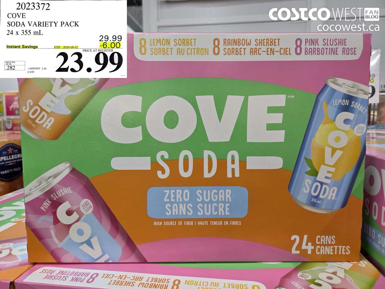 2023372 COVE SODA VARIETY PACK 24 X 355 ML ($6.00 INSTANT SAVINGS EXPIRES ON 2026-08-02) $23.99