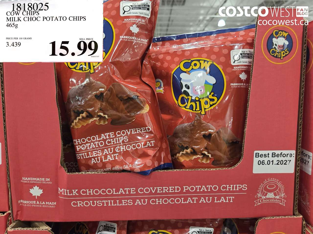 1818025 COW CHIPS MILK CHOC POTATO CHIPS 465G $15.99