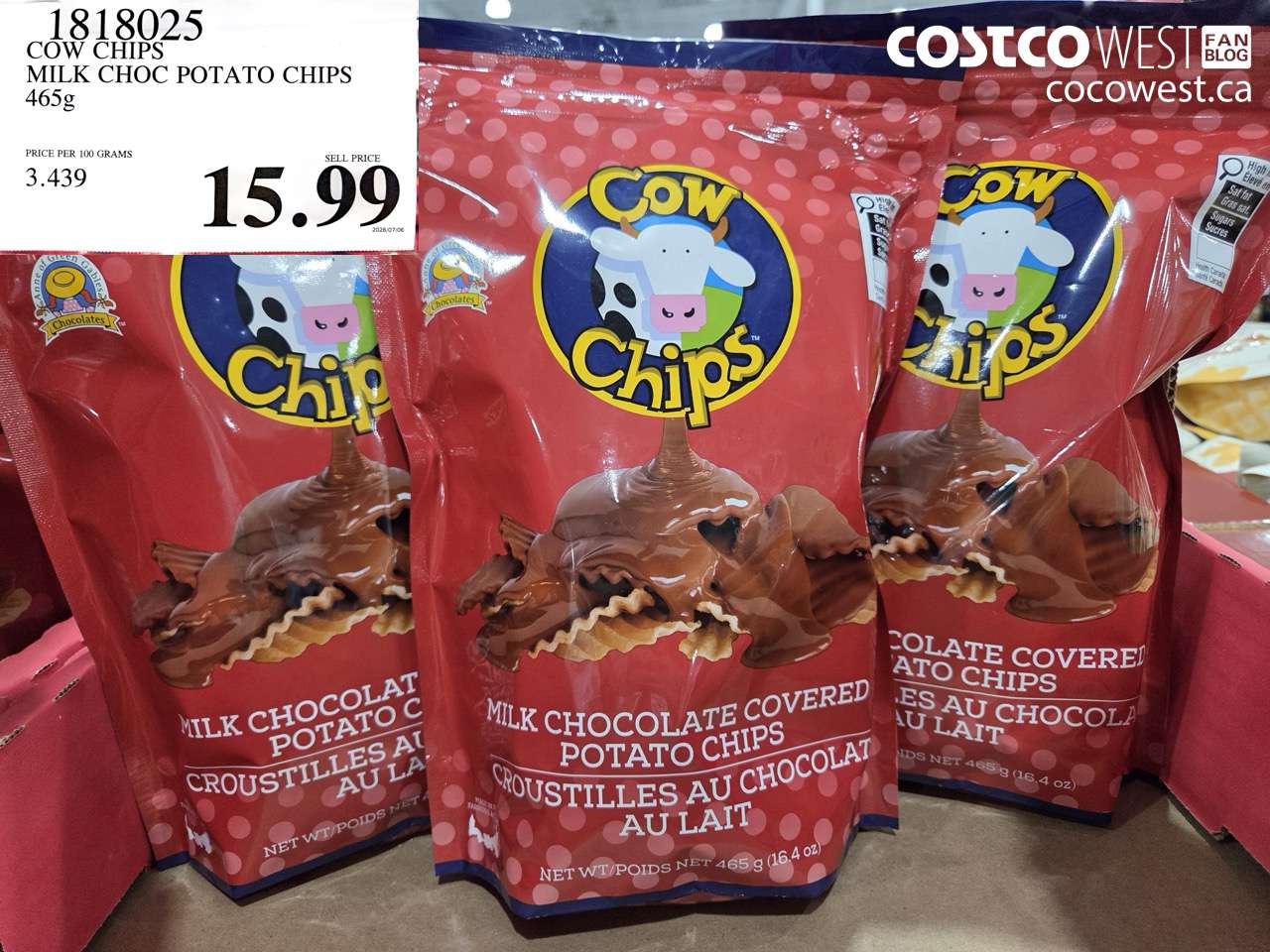 1818025 COW CHIPS MILK CHOC POTATO CHIPS 465G $15.99