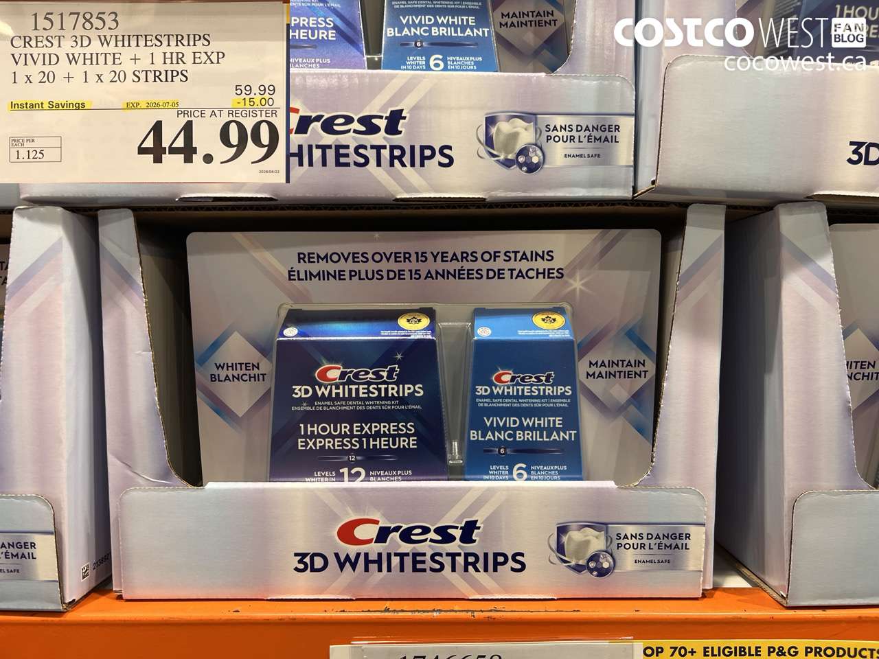 1517853 CREST 3D WHITESTRIPS VIVID WHITE + 1 HR EXP 1 X 20 + 1 X 20 STRIPS ($15.00 INSTANT SAVINGS EXPIRES ON 2026-07-05) $44.99