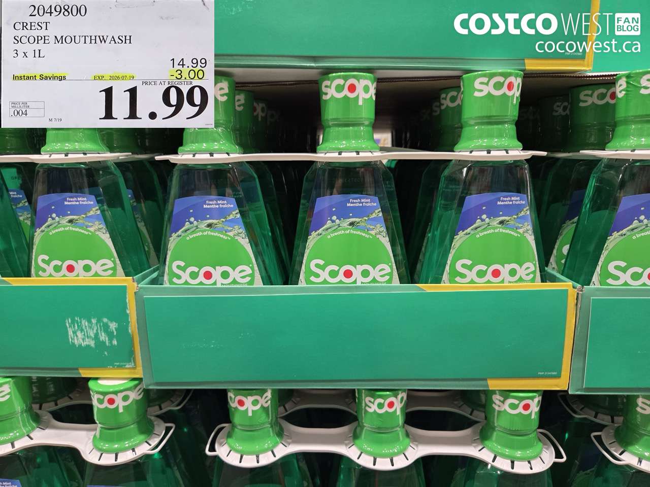 2049800 CREST SCOPE MOUTHWASH 3 X 1L ($3.00 INSTANT SAVINGS EXPIRES ON 2026-07-19) $11.99