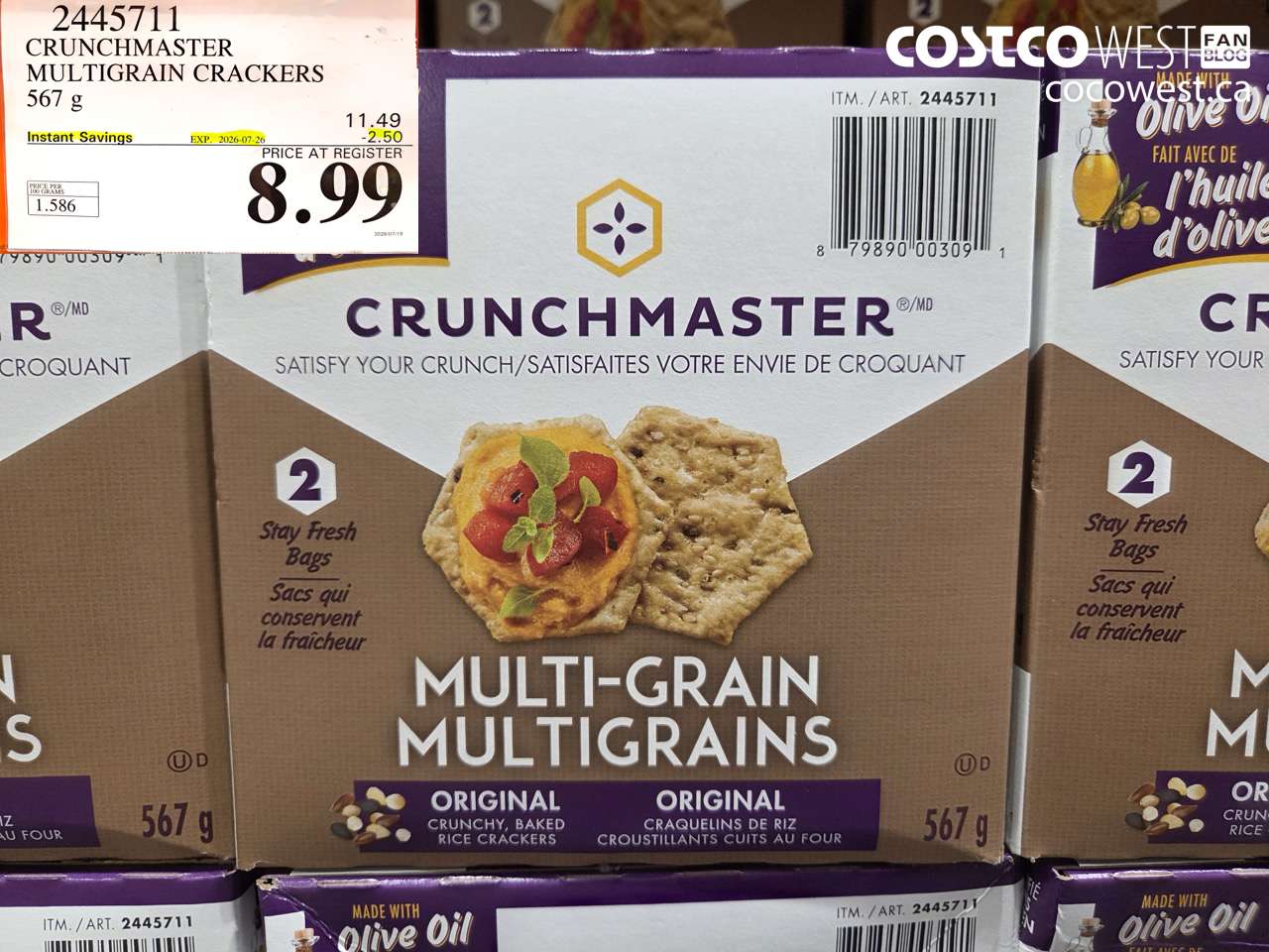 2445711 CRUNCHMASTER MULTIGRAIN CRACKERS 567 G ($2.50 INSTANT SAVINGS EXPIRES ON 2026-07-26) $8.99