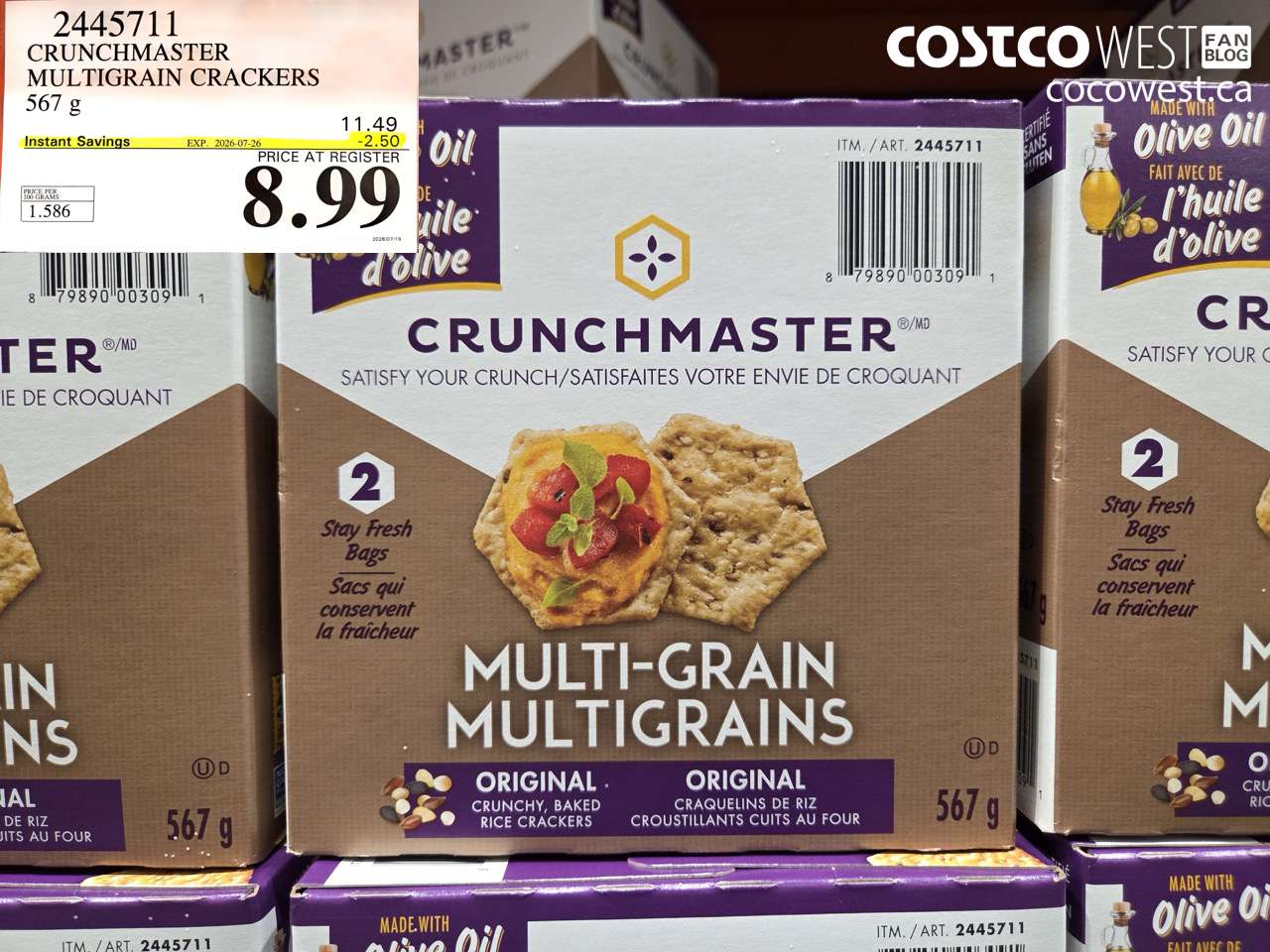 2445711 CRUNCHMASTER MULTIGRAIN CRACKERS 567 G ($2.50 INSTANT SAVINGS EXPIRES ON 2026-07-26) $8.99