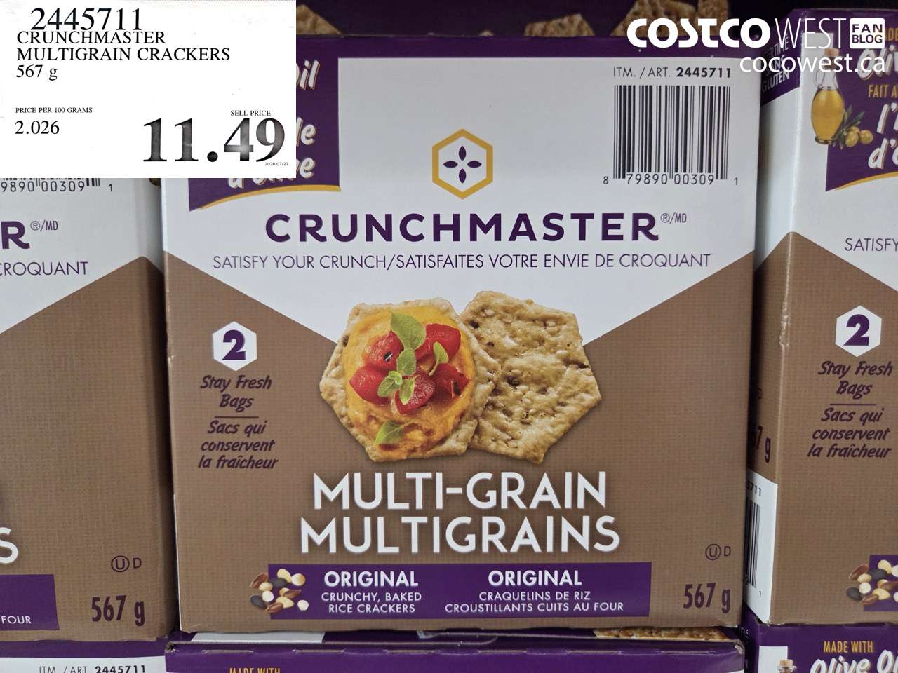 2445711 CRUNCHMASTER MULTIGRAIN CRACKERS 567 G $11.49