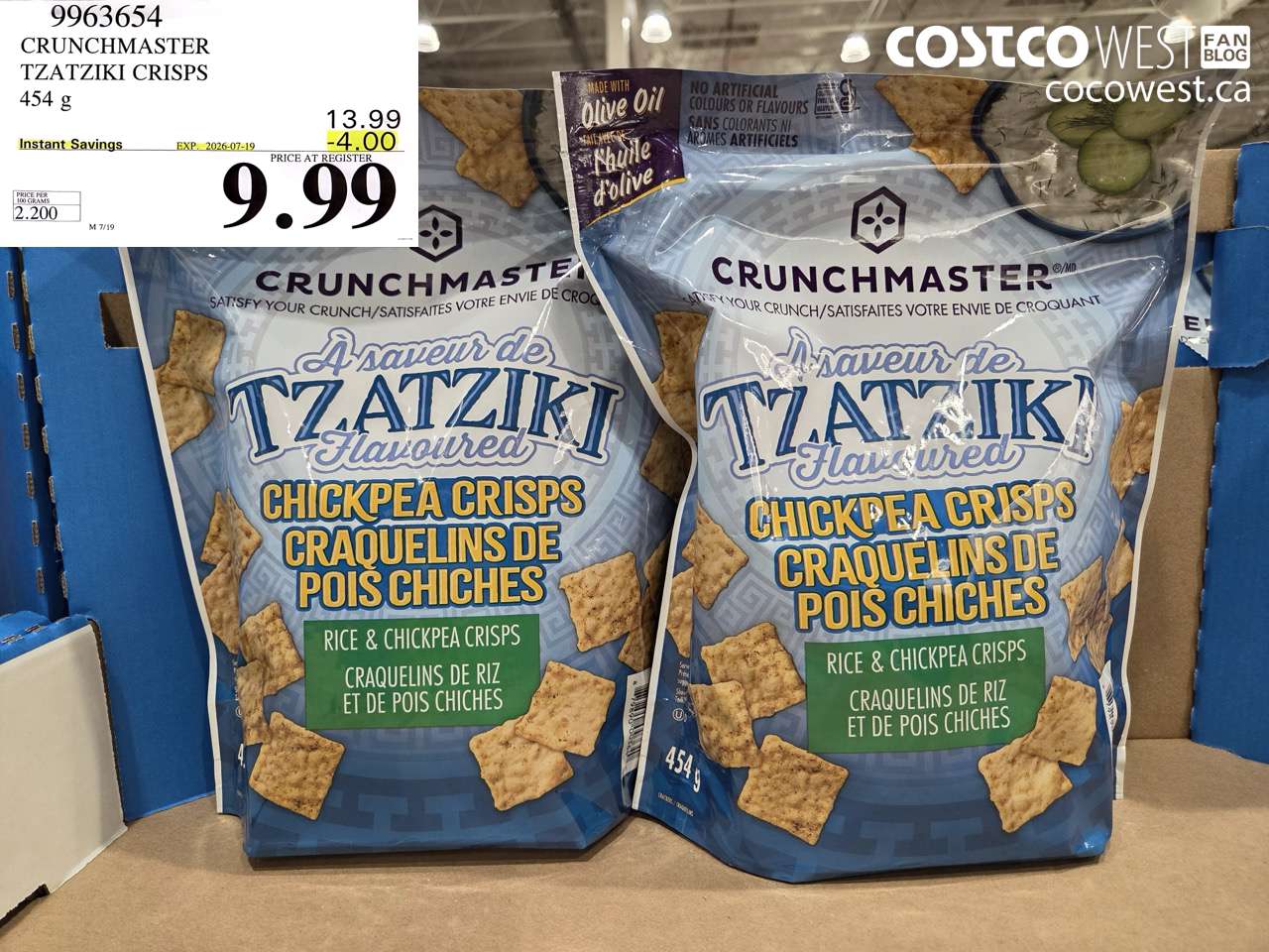 9963654 CRUNCHMASTER TZATZIKI CRISPS 454 G ($4.00 INSTANT SAVINGS EXPIRES ON 2026-07-19) $9.99