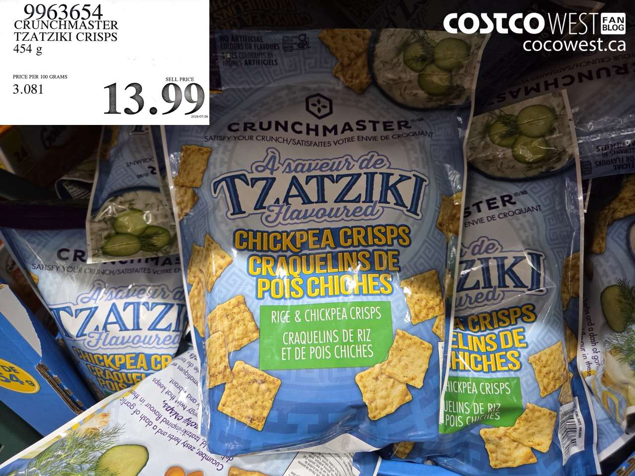 9963654 CRUNCHMASTER TZATZIKI CRISPS 454 G $13.99