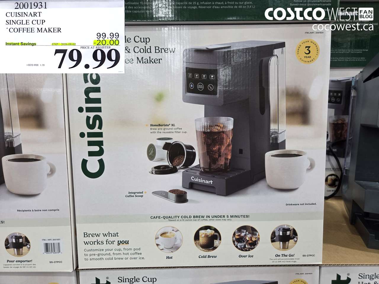 2001931 CUISINART SINGLE CUP COFFEE MAKER ($20.00 INSTANT SAVINGS EXPIRES ON 2026-08-02) $79.99