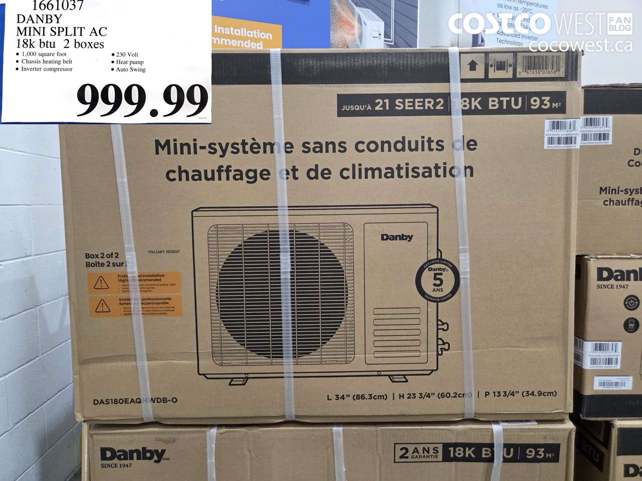 1661037 DANBY MINI SPLIT AC 18K BTU 2 BOXES $999.99