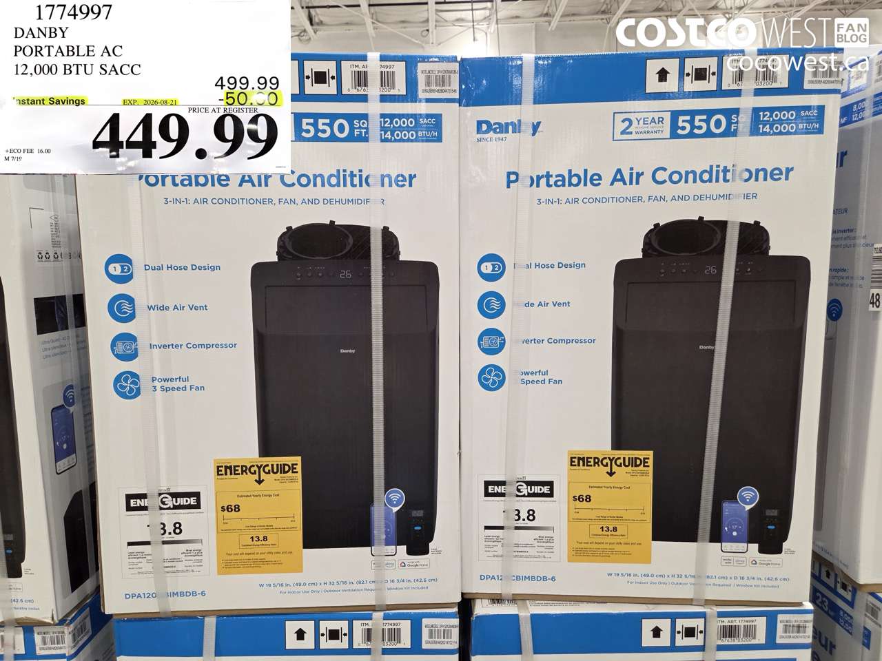 1774997 DANBY PORTABLE AC 12,000 BTU SACC ($50.00 INSTANT SAVINGS EXPIRES ON 2026-08-21) $449.99