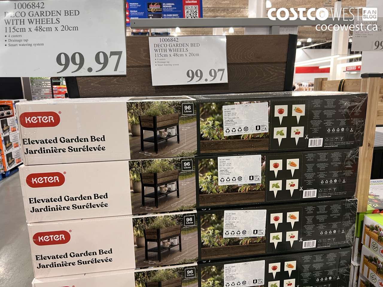 1006842 DECO GARDEN BED WITH WHEELS 115CM X 48CM X 20CM $99.97