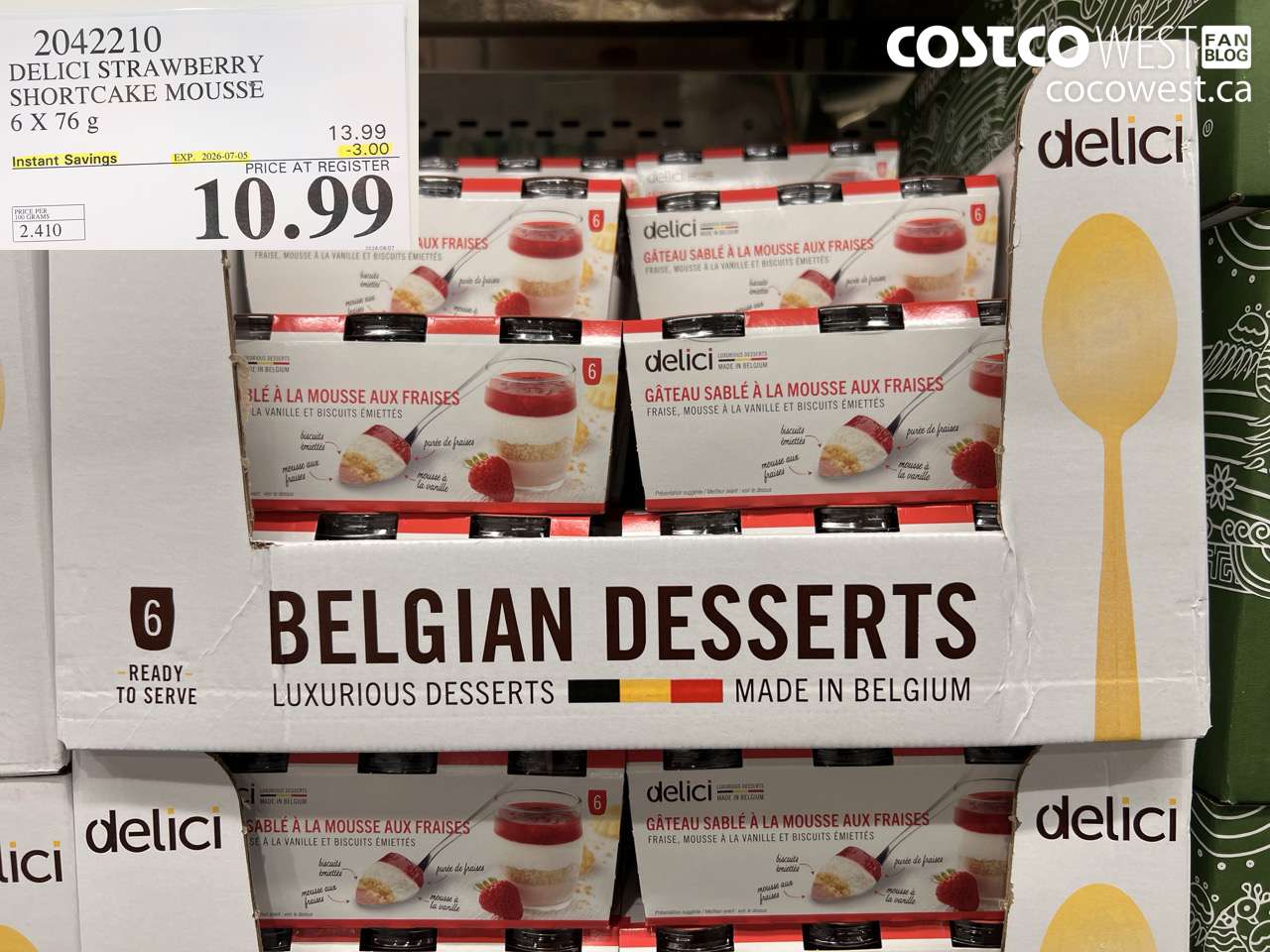 2042210 DELICI STRAWBERRY SHORTCAKE MOUSSE 6 X 76 G ($3.00 INSTANT SAVINGS EXPIRES ON 2026-07-05) $10.99