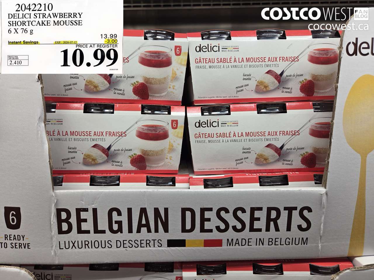 2042210 DELICI STRAWBERRY SHORTCAKE MOUSSE 6 X 76 G ($3.00 INSTANT SAVINGS EXPIRES ON 2026-07-12) $10.99
