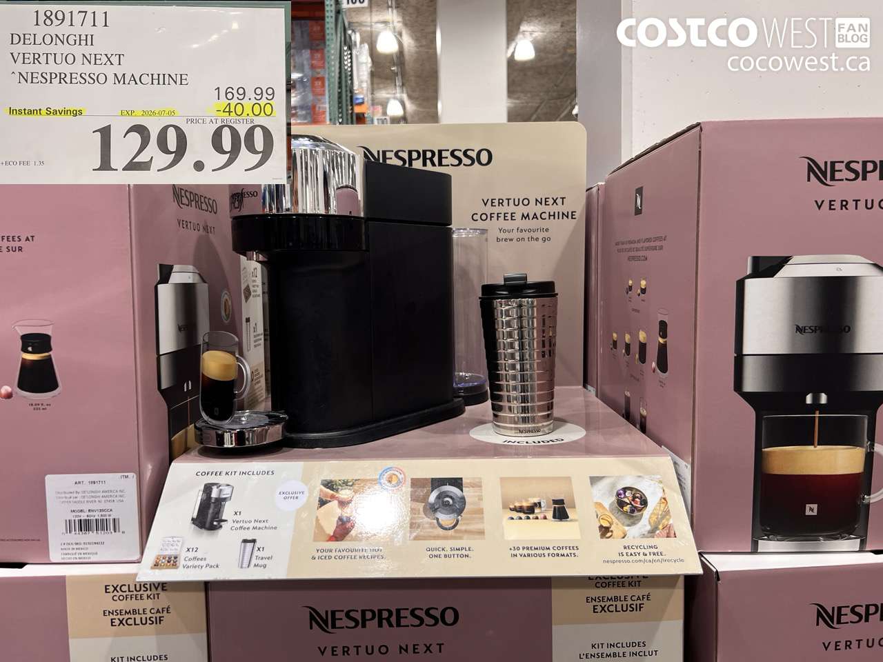 1891711 DELONGHI VERTUO NEXT NESPRESSO MACHINE ($40.00 INSTANT SAVINGS EXPIRES ON 2026-07-05) $129.99