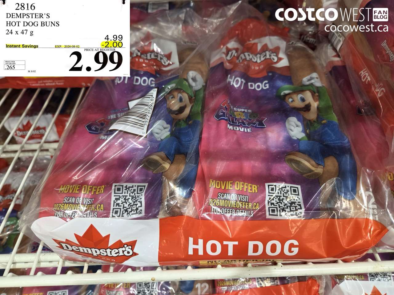 2816 DEMPSTER'S HOT DOG BUNS 24 X 47 G ($2.00 INSTANT SAVINGS EXPIRES ON 2026-08-02) $2.99