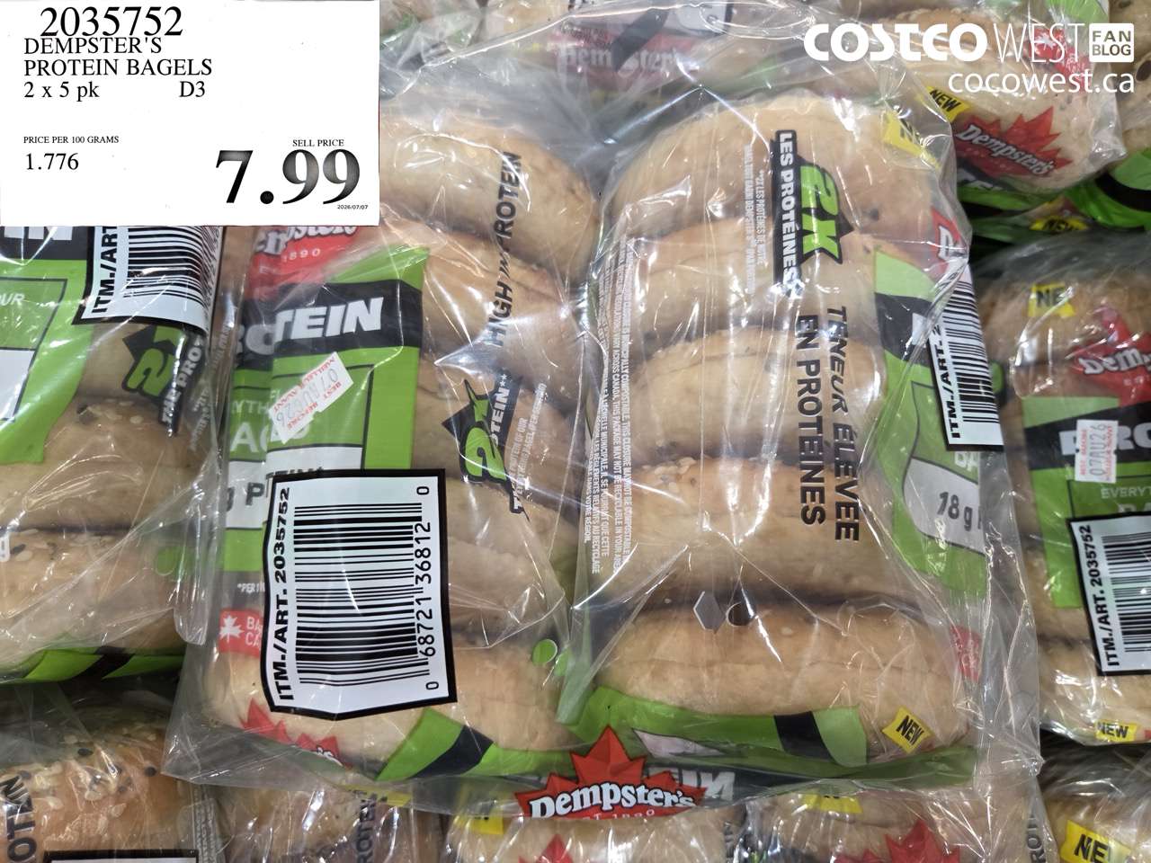 2035752 DEMPSTER'S PROTEIN BAGELS 2 X 5 PK $7.99