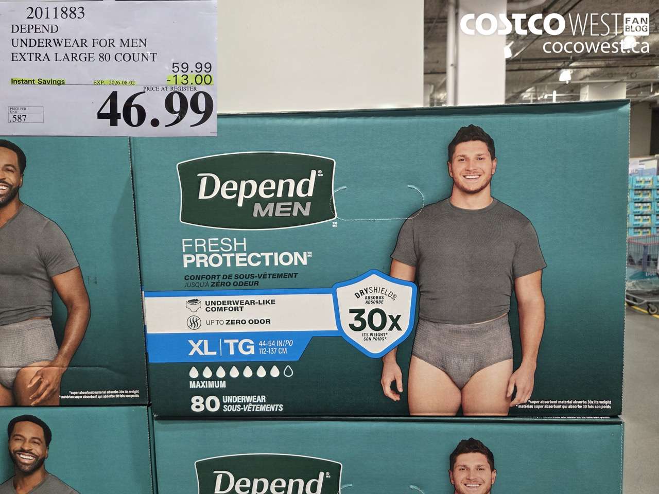 2011883 DEPEND UNDERWEAR FOR MEN EXTRA LARGE 80 COUNT ($13.00 INSTANT SAVINGS EXPIRES ON 2026-08-02) $46.99