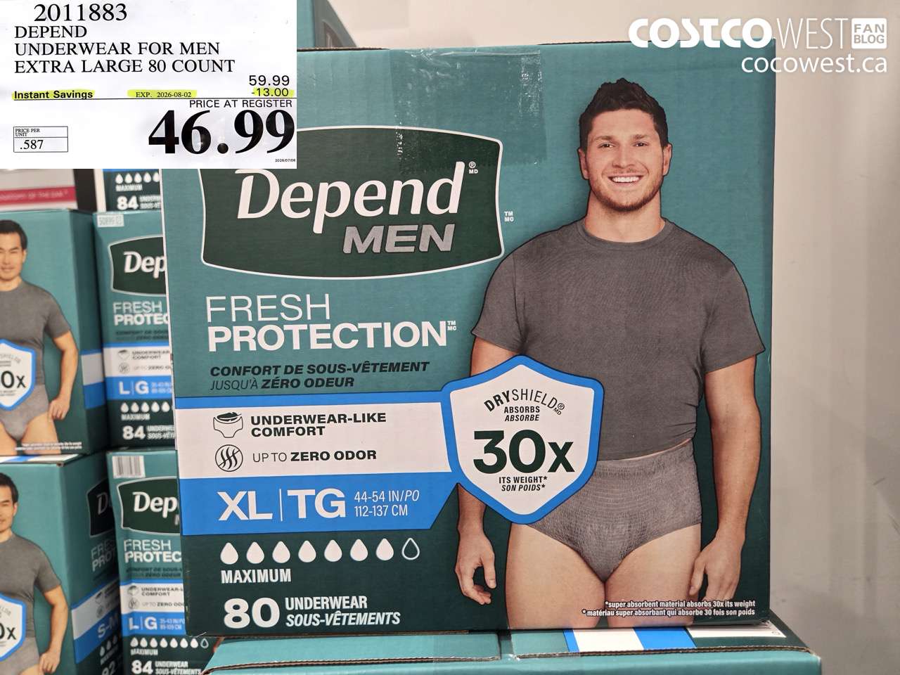 2011883 DEPEND UNDERWEAR FOR MEN EXTRA LARGE 80 COUNT ($13.00 INSTANT SAVINGS EXPIRES ON 2026-08-02) $46.99