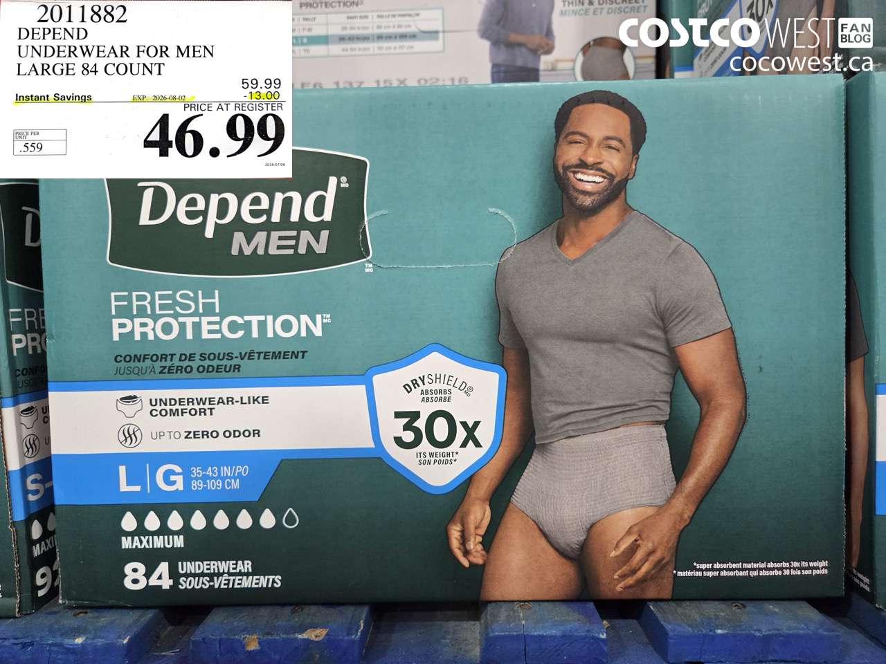 2011882 DEPEND UNDERWEAR FOR MEN LARGE 84 COUNT ($13.00 INSTANT SAVINGS EXPIRES ON 2026-08-02) $46.99