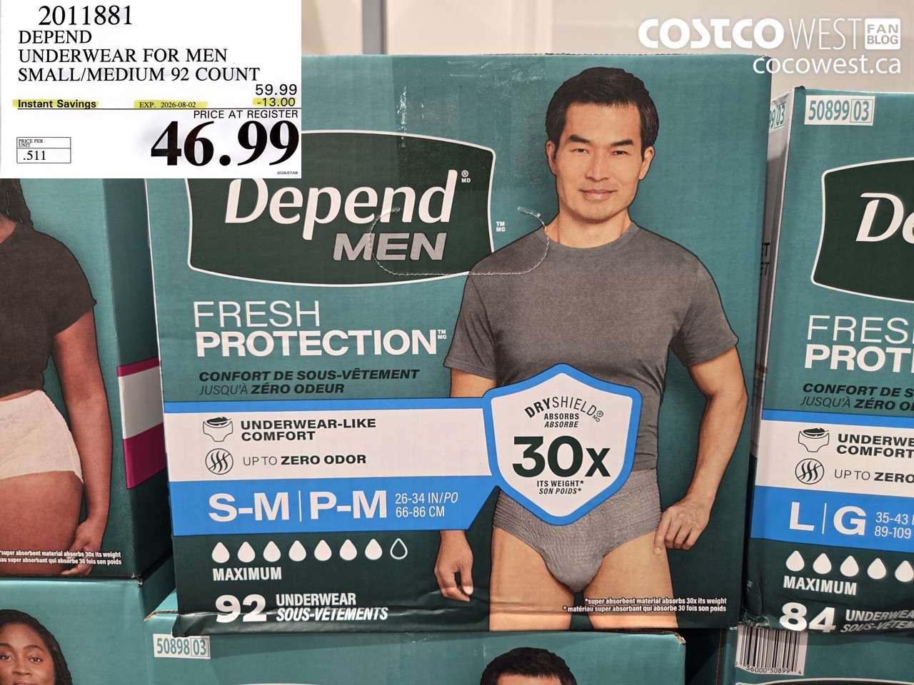 2011881 DEPEND UNDERWEAR FOR MEN SMALL/MEDIUM 92 COUNT ($13.00 INSTANT SAVINGS EXPIRES ON 2026-08-02) $46.99