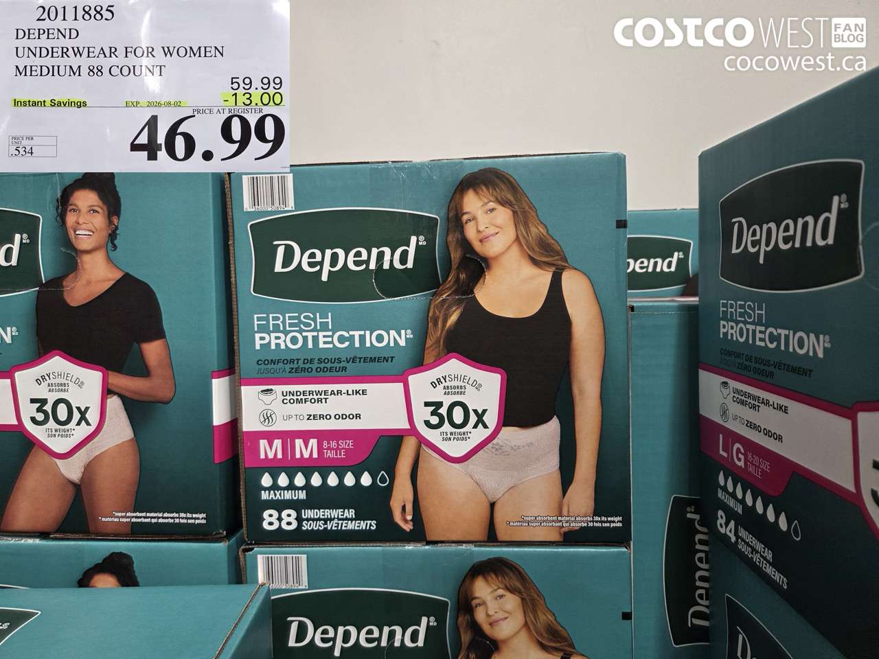 2011885 DEPEND UNDERWEAR FOR WOMEN MEDIUM 88 COUNT ($13.00 INSTANT SAVINGS EXPIRES ON 2026-08-02) $46.99