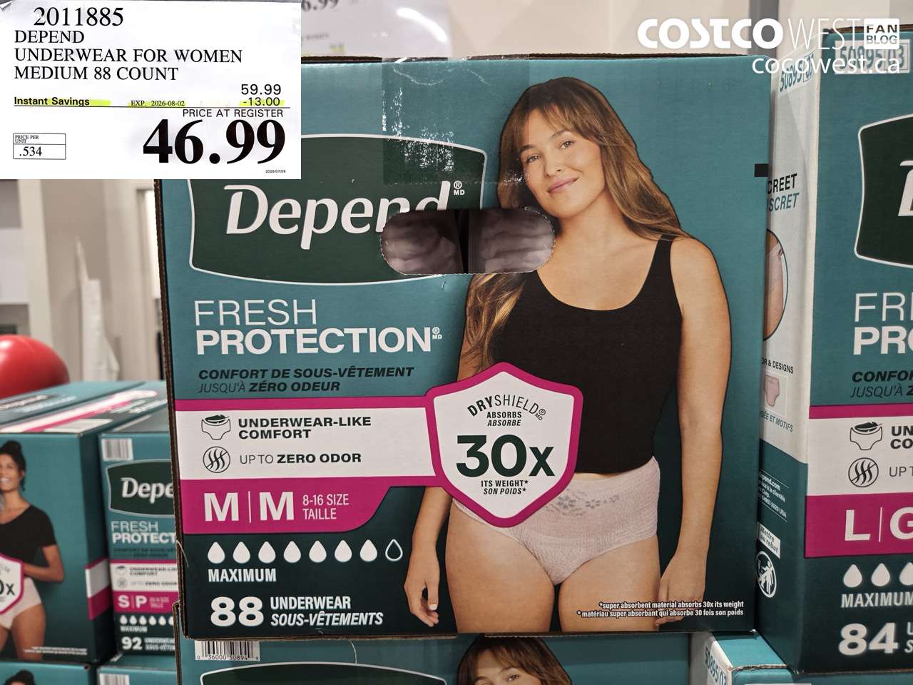 2011885 DEPEND UNDERWEAR FOR WOMEN MEDIUM 88 COUNT ($13.00 INSTANT SAVINGS EXPIRES ON 2026-08-02) $46.99