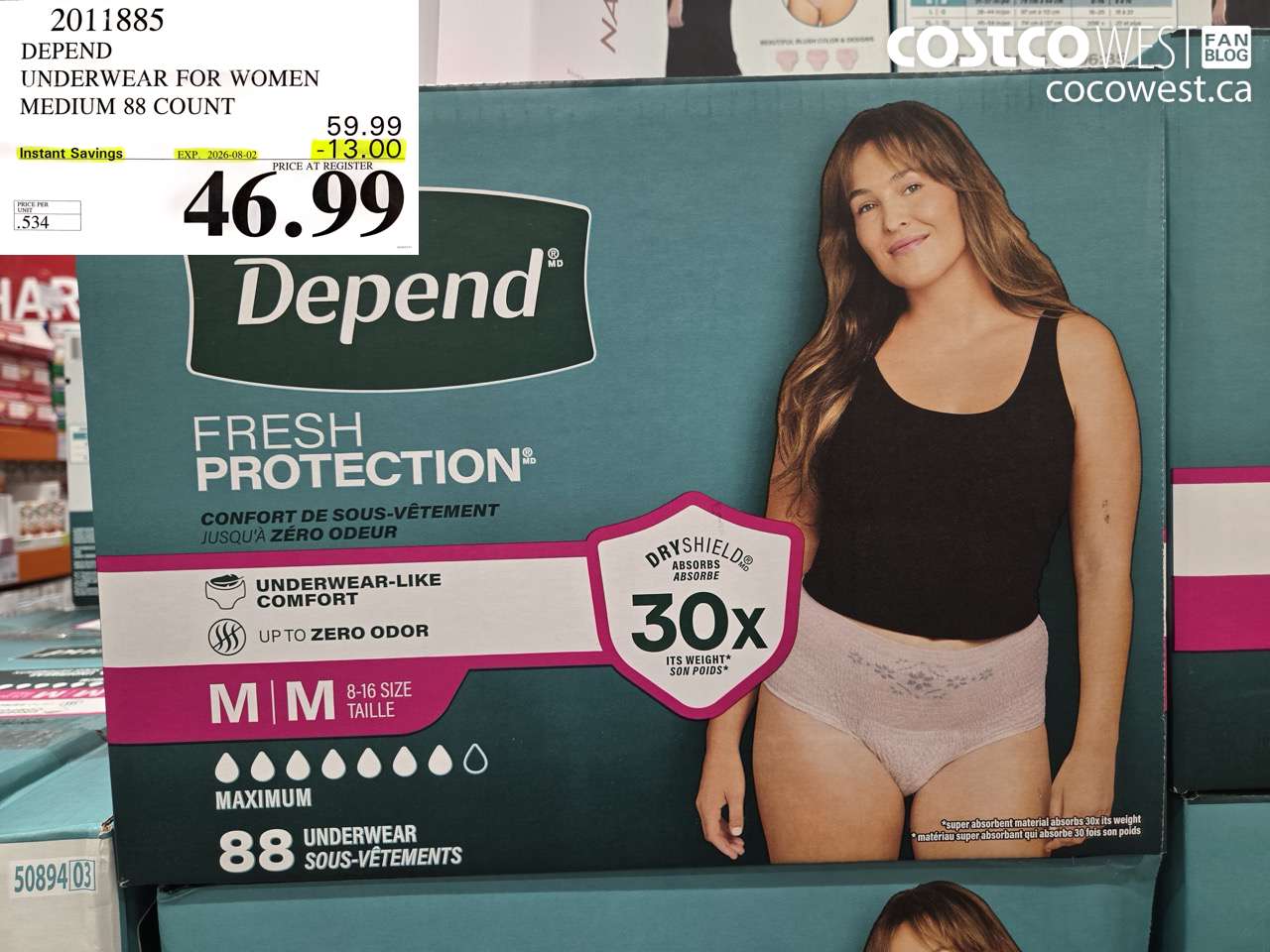 2011885 DEPEND UNDERWEAR FOR WOMEN MEDIUM 88 COUNT ($13.00 INSTANT SAVINGS EXPIRES ON 2026-08-02) $46.99