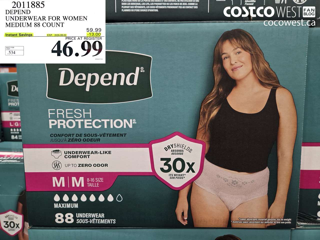 2011885 DEPEND UNDERWEAR FOR WOMEN MEDIUM 88 COUNT ($13.00 INSTANT SAVINGS EXPIRES ON 2026-08-02) $46.99